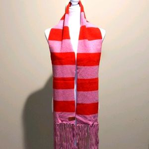 Coach Women's Pink/Orange Fringe Wool Scarf